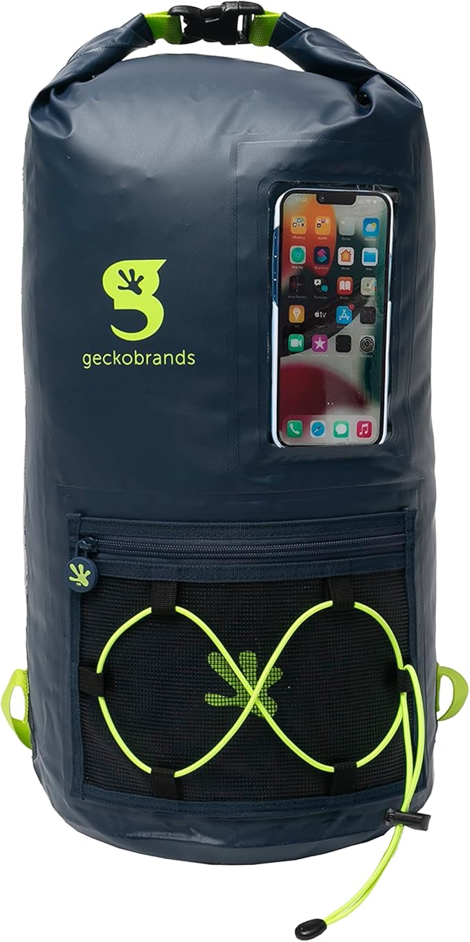 geckobrands Hydroner 20L Waterproof Dry Bag Backpack – Lightweight Roll-Top Bag with Clear Phone Pouch for Outdoor Activities