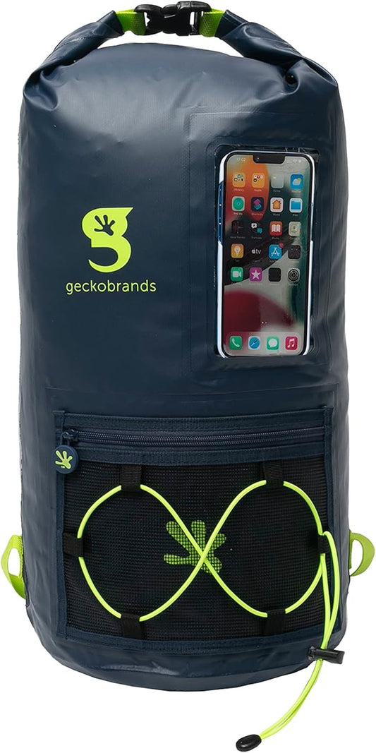 geckobrands Hydroner 20L Waterproof Dry Bag Backpack – Lightweight Roll-Top Bag with Clear Phone Pouch for Outdoor Activities