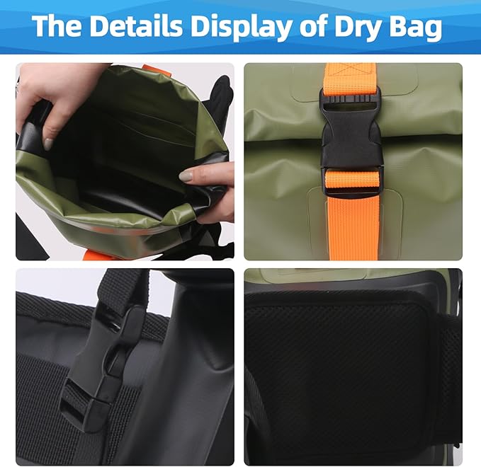 Waterproof Dry Bag with Adjustable Waist Strap Large Capacity Waterproof Waist Bag for Kayaking Boating Fishing Cycling (Green)