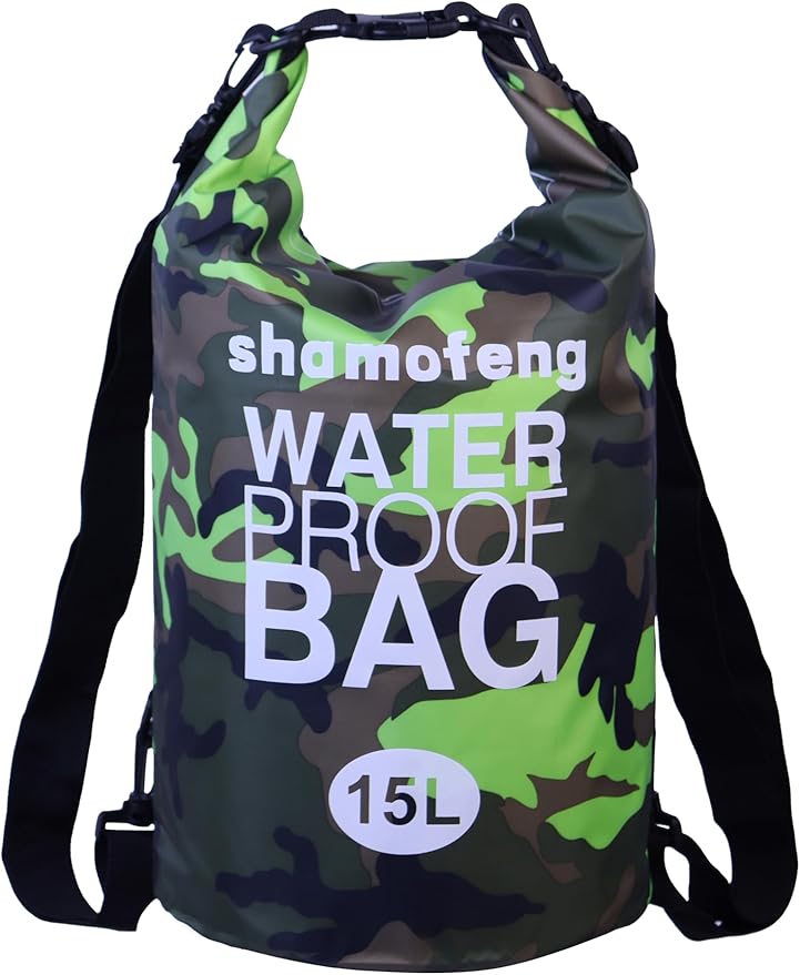 Waterproof Dry Bag Combo 5-30L Roll Top Dry Storage Bag Backpack for Kayaking Boating Beach Camping Travel Fishing, w/Phone Case & Collapsible Water Bottle & Sunglasses & Ear Band,Green 15L