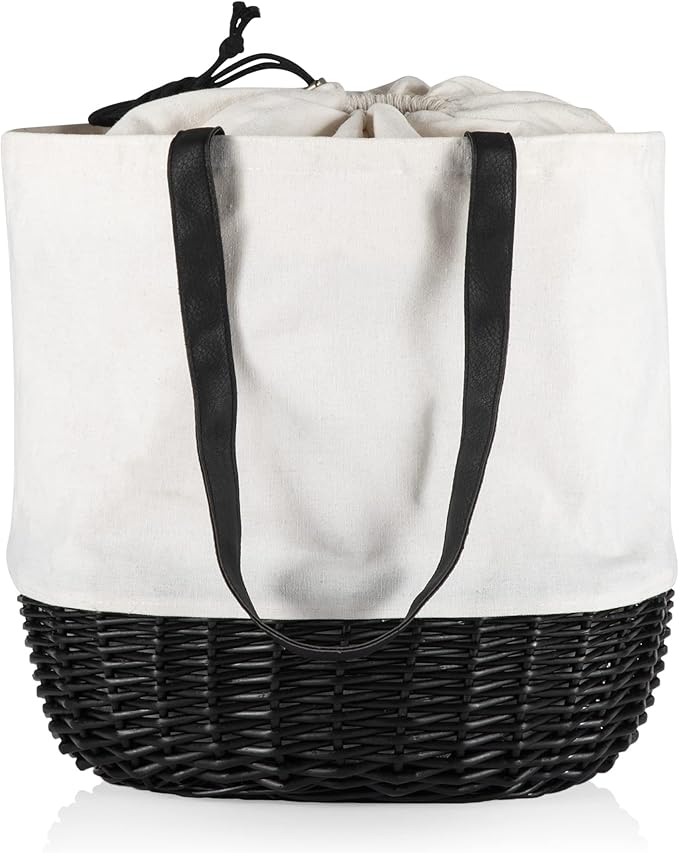 PICNIC TIME Coronado Canvas and Willow Basket Tote, Picnic Tote Bag, Beach Tote