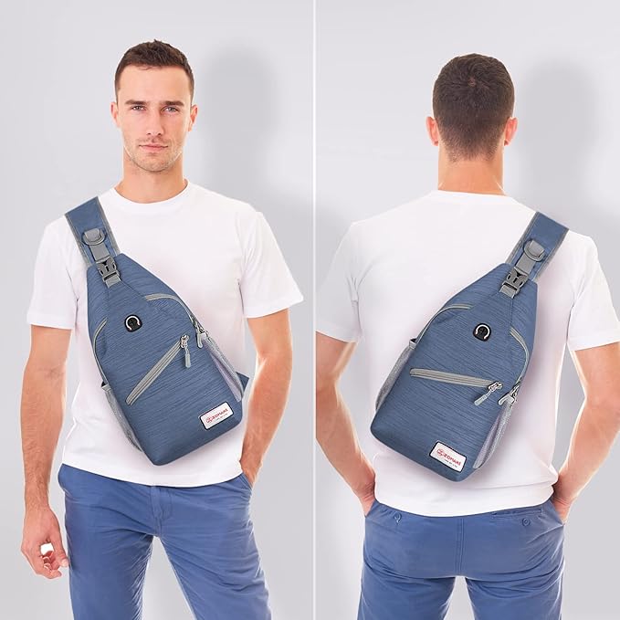 ZOMAKE Sling Bag for Women Men, Small Crossbody Sling Backpack, Mini Water Resistant Shoulder Daypack for Travel, Anti Thief Chest Bag for Hiking, Sports, Navy Blue(Stripe)