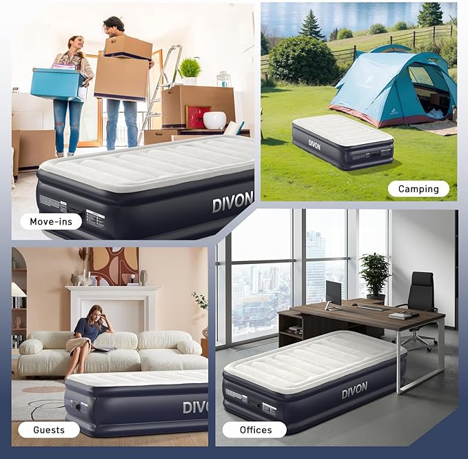 Twin Air Mattress with Built-in Pump,18''Raised Blow Up Mattress 2 Mins Self Inflation/Deflation,Upgraded Thicker Inflatable Mattress，Flocked Top Air Bed with Storage Bag for Guests,Home，Camping