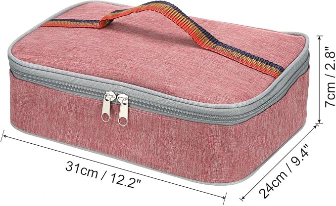 PATIKIL 12"x9"x3" Insulated Lunch Bags, Portable Food Containers Bag Flat Bento Bags Reusable Thermal Lunch Pail for Men and Women, Pink