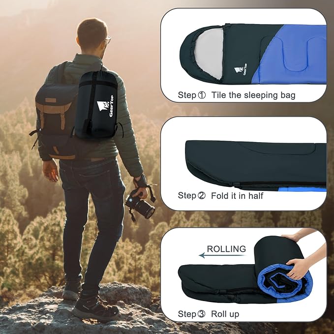 GEERTOP Backpacking Sleeping Bag for Camping, Lightweight Sleeping Bags for Adults Kids Summer Warm Cold Weather Hiking Travel