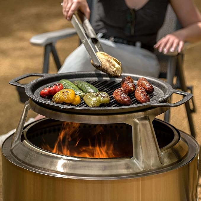 Solo Stove Yukon Grill Top and Hub, Cast Iron Cooktop with Stainless steel Hub for 8”Elevation, Addition for Yukon Fire Pit, Weight: 21.5lbs, Diameter: 17.5"