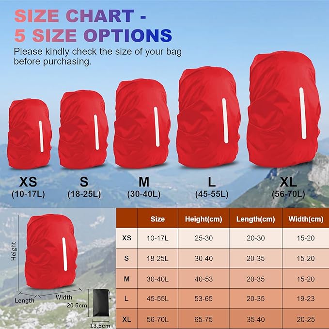 LAMA 2pcs Waterproof Rain Cover for Backpack, Reflective Rainproof Protector for Anti-dust and Anti-Theft M 30L-40L Darkblue Red