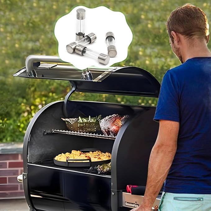 SafBbcue Glow Plug for Weber SmokeFire EX4/EX6/EPX6 Wood Pellet Grills with 4pcs 250V Grill Fuses for Weber Wood Pellet Grills,Replacement Glow Plug for Weber 7009,an Element to Ignite Wood Pellets