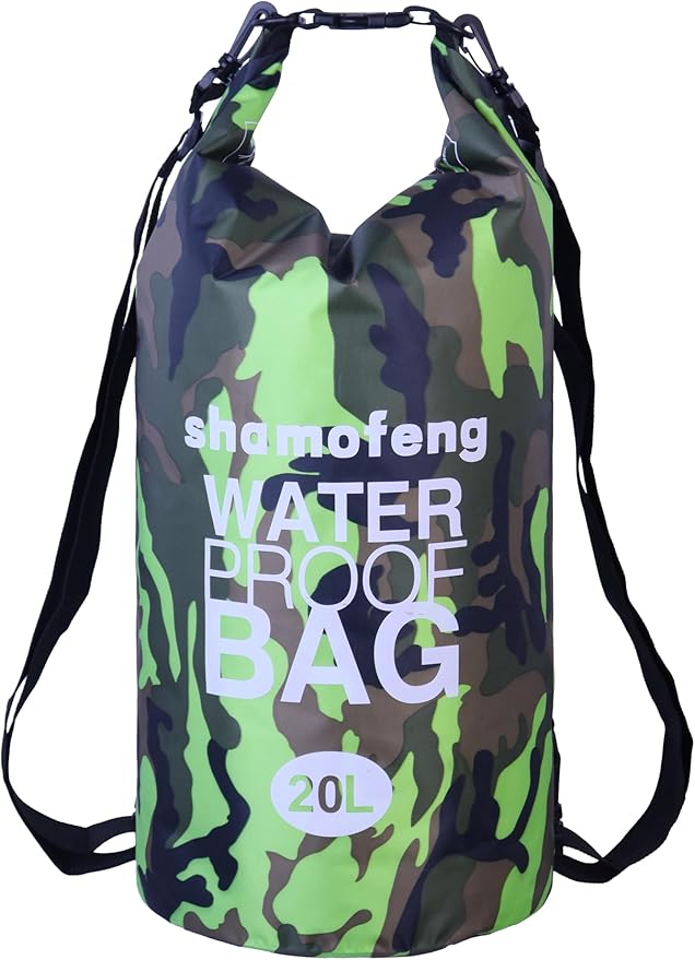Waterproof Dry Bag Combo 5-30L Roll Top Dry Storage Bag Backpack for Kayaking Boating Beach Camping Travel Fishing, w/Phone Case & Collapsible Water Bottle & Sunglasses & Ear Band,Green 20L