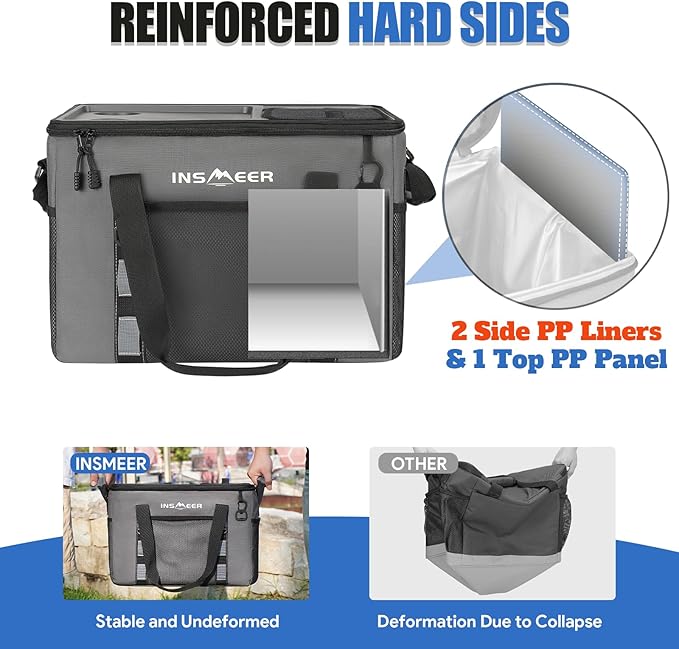 INSMEER Soft Cooler Bag with Hard Shell & 2 Cup Holders, Portable 40L/70 Cans Collapsible Cooler Bags Insulated with Leakproof for Travel, ice chests and Cooler Lunch Box for Beach Camping Picnic