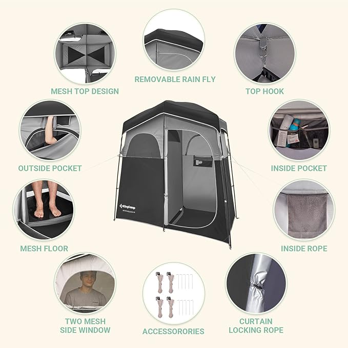 KingCamp Shower Tent, Large Portable 1/2 Room Dressing, Toilet and Changing Tents with Shower Bag & Floor for Camping & Travel