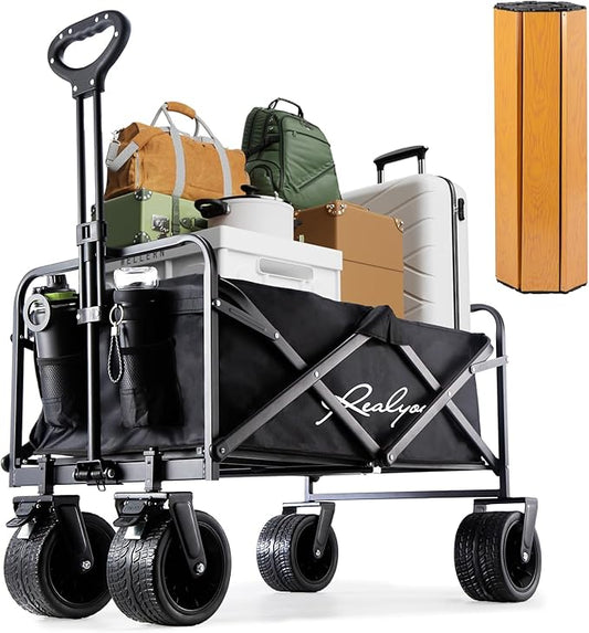 Collapsible Wagon Cart Foldable with Portable Desk Board, Foldable Wagon with Flexible Handle, Portable Folding Utility Grocery Shopping Cart for Grocery Sports Garden Camping