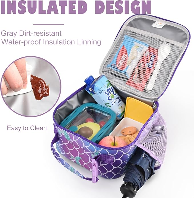 Lunch Box Kids,Premium Insulated Lunch Bag for Girls Boys,Soft Bag Mini Cooler Back to School Thermal Reusable Lunch Bag for Work School Picnic (Mermaid)