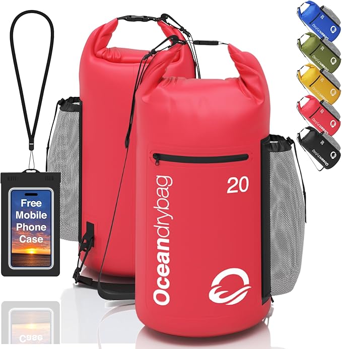 Oceandrybag - Waterproof Dry Bag Backpack - Floating Dry Sack Portable for Kayaking, Beach, Rafting, Boating, Hiking, Camping, Fishing with Waterproof Phone Case
