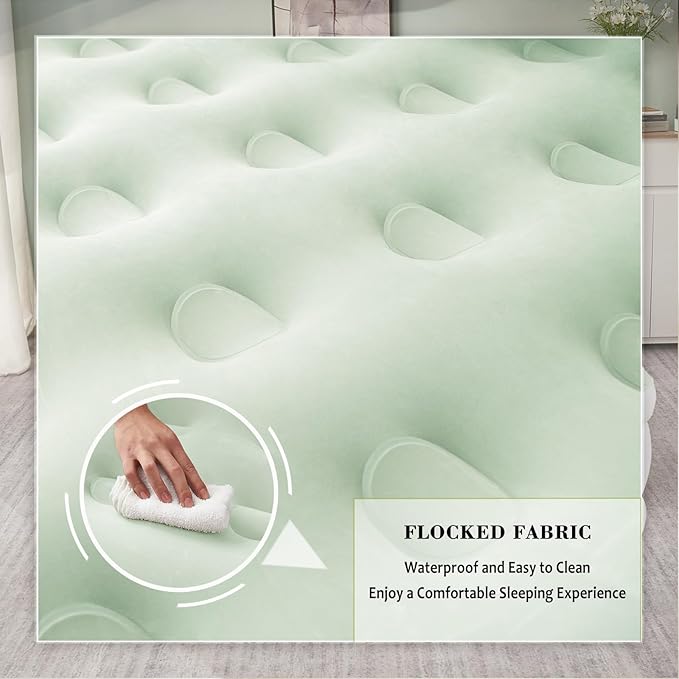 RAPTAVIS Queen Size Air Mattress Inflatable Bed with Built in Pump, 18in Blow Up Mattress for Bedroom, Green