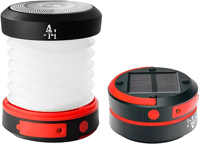 Solar Camping Lantern - LED Lanterns for Power Outages, Camping Lights, Emergency Flashlight - Collapsible Lamp, Rechargeable W/ Solar or Plug