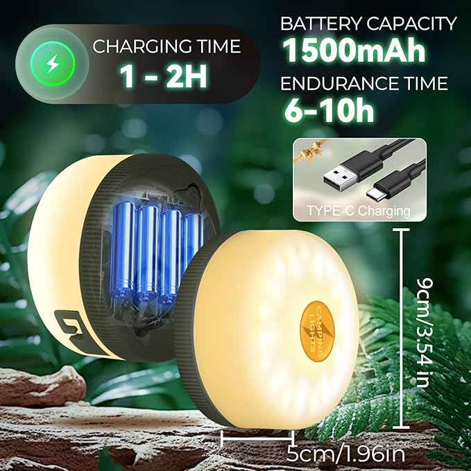 Camping String Lights Outdoor Warm Lighting,1500mAh USB Portable Rechargable Camping Lights String 26.2FT with 5 Lighting Modes,Waterproof Camping Tent Lights for Party&Halloween(Green)