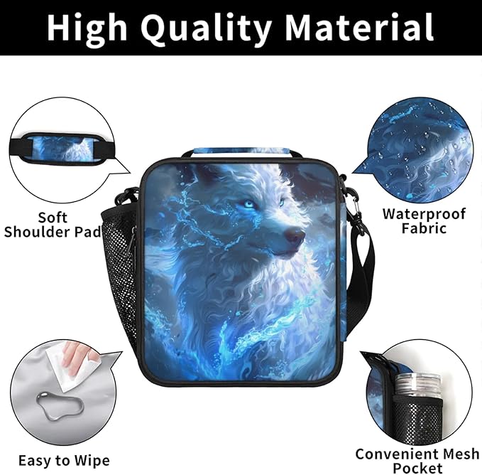 Wolf Kid Lunch Bags with Shoulder Strap Insulated Lunch Boxes for Boy Girls Waterproof Thermal Cooler Tote Bag Portable Picnic Bag for School Work Outdoor Gifts Galaxy