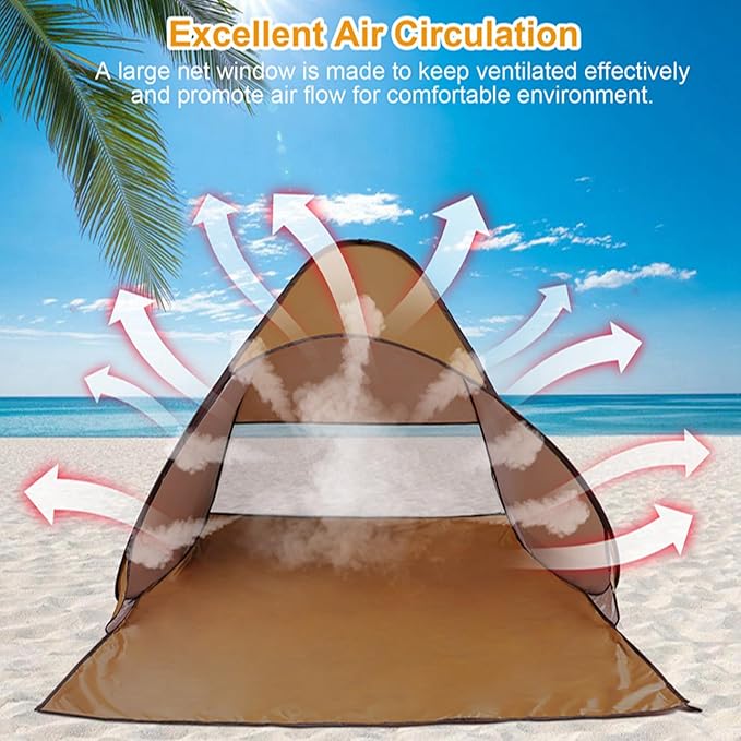 Pop Up Beach Tent for 2-3 Person, UPF50+ Anti-UV Sun Shelter w/Storage Bag, Portable Waterproof Instant Sun Shade Canopy for Outdoor Beach Camping Hiking Travel Family, Coffee