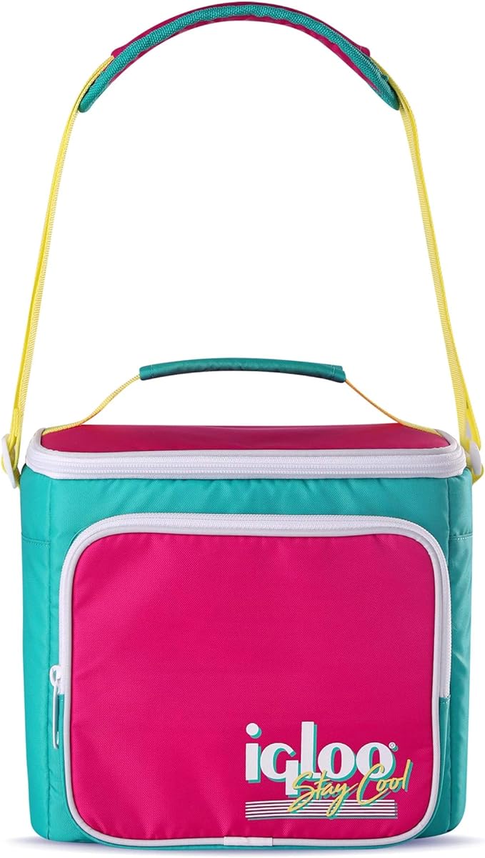 Igloo Retro 90s Lunch Coolers, Insulated Lunch Bag, Square Lunch Box Cooler with Front Pocket & Adjustable Strap