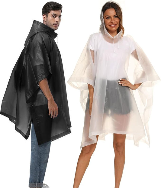 Reusable Rain Ponchos with Drawstring Hood for Adults, Waterproof Thicken Rain Coat, 2 Packs