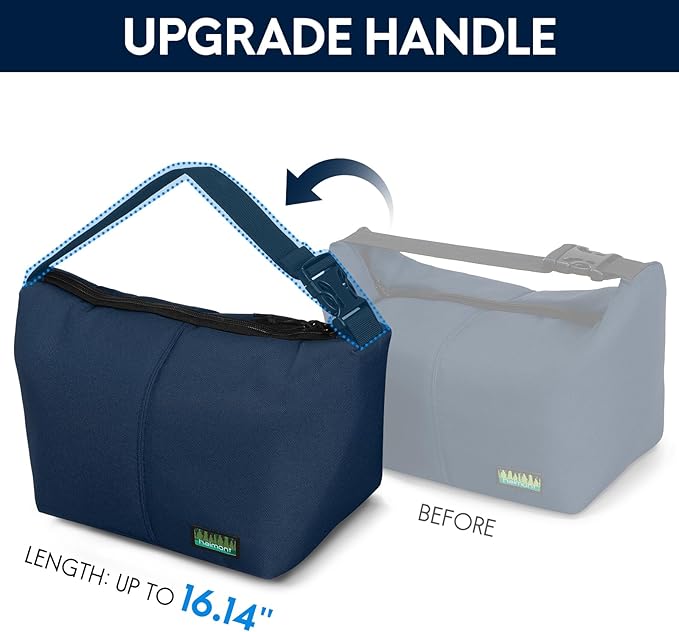 Haimont Small Insulated Lunch Bag, Reusable Thermal Cooler Lunchbox with Adjustable Buckle, Leakproof Practical Lunch Tote Women Men for Beach, Hiking, Business, Navy Blue