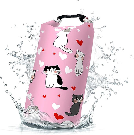 Waterproof Dry Bag,Roll Top Cute Animal Lovely Pet Cat Waterproof Backpack 5L/10L/20L Floating and Lightweight Bags for Kayaking, Boating, Fishing, Swimming and Camping