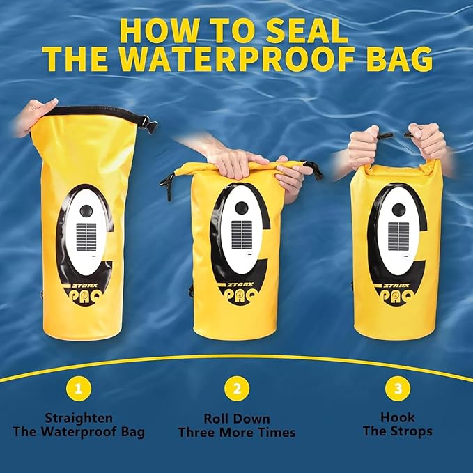 Solar Dry Bag Backpack 10L,Built-in Bluetooth Speaker & LED(4 Lighting Modes),Solar or USB Rechargeable,IP66 Waterproof Floating