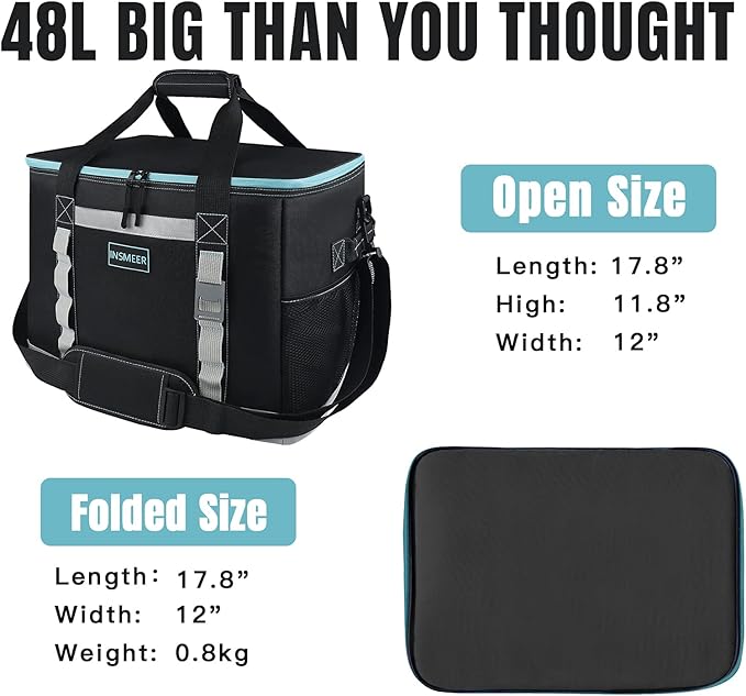 INSMEER Insulated Cooler Bag 65Cans/32 Cans Large Cooler Bag Soft Sided Cooler with Shoulder Strap, Collapsible Leakproof Portable Coolers for Camping/Beach/Food Delivery/Shopping/Outdoor/Picnic