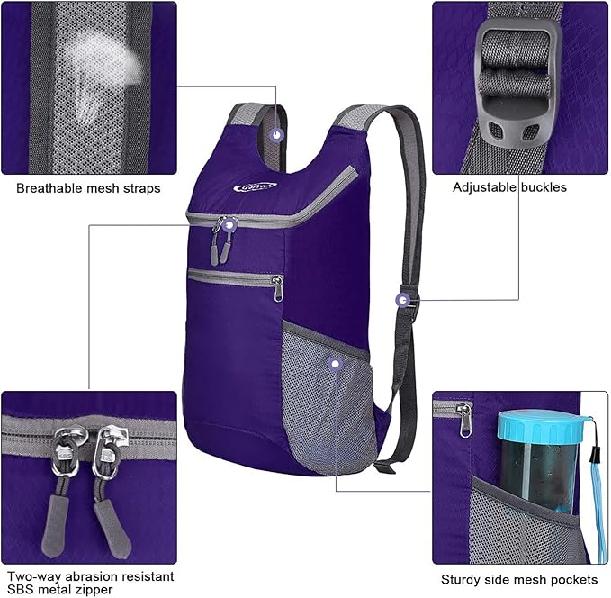 G4Free Lightweight Packable Hiking Backpack for Men Women Small Hiking Daypacks Foldable Shoulder Pack Casual Outdoor Bag 11L