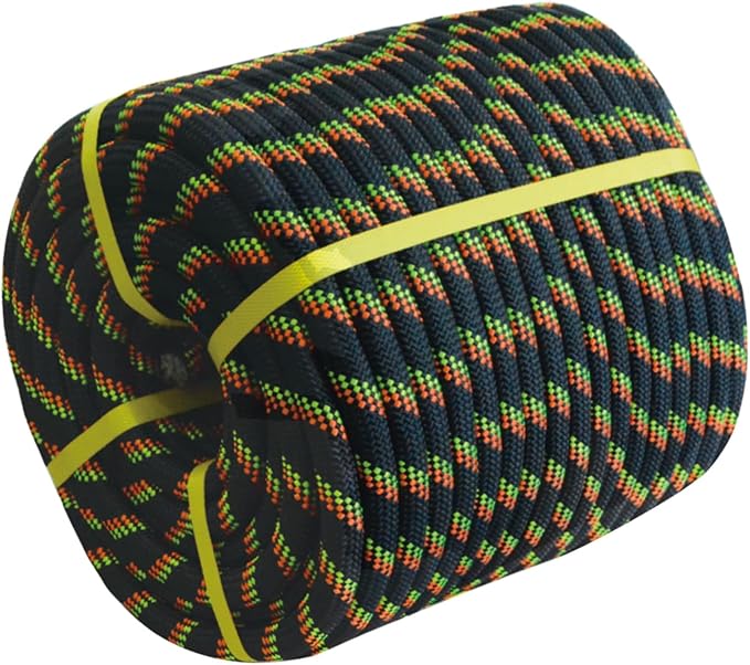 Double Braided Arborist Rope - 3/4 Inch x 100 Feet Polyester High Strength Climbing Rope for Tree Work, Swing, Halyard, Sailing(Black/Green/Orange)