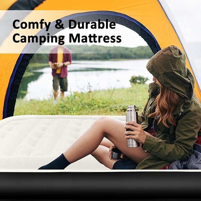 Air Mattress Queen with Built in Pump, 18" Elevated Inflatable Blow Up Mattress with Self-Inflation/Deflation, Soft Flocked Top Air Bed for Guest, Home,Camping, 80x60x18in, Max 660lb, Black