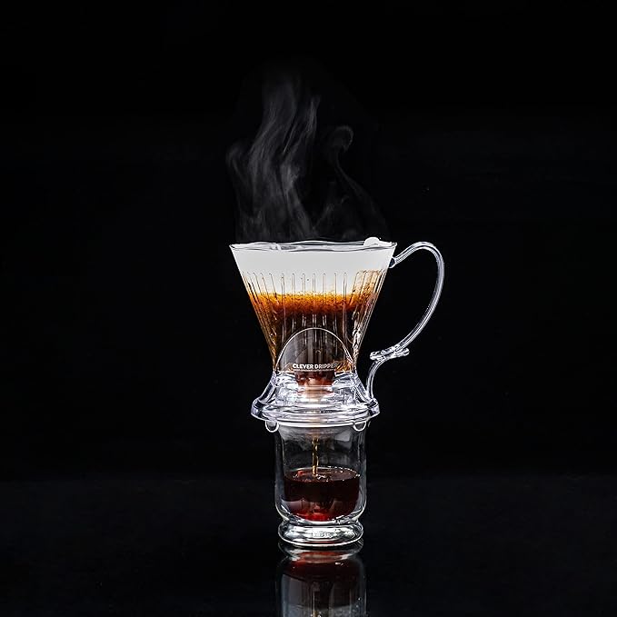 Clever Coffee Dripper and Filters, Large 18 oz, Original Classic Design, Safe BPA Free Plastic, dripper coffee maker, drip coffee maker pour over, 100 filters, coaster and lid, 18 oz (Clear)