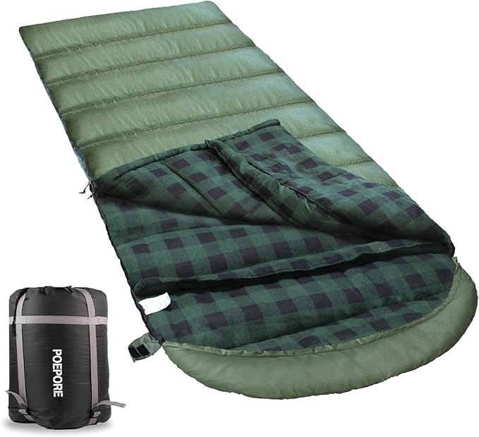 Flannel Sleeping Bag 0 Degree Cold Weather for Adults XXL Sleeping Bag 4 Season Big and Tall with Compression Sack