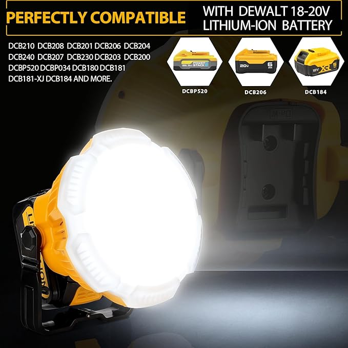 2400LM LED Camping Lantern for Dewalt 20V MAX Lithium Battery, 24W LED Work Light for Car Repairing , Camping, Emergency and Hurricane, Hiking, Fishing