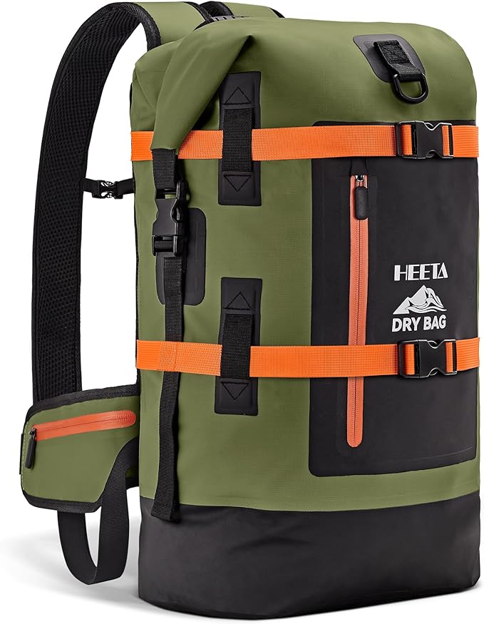 HEETA Waterproof Dry Bags Backpack 40L for Men & Women, Roll Top Heavy Duty Cushioned Hiking Backpack for Kayaking Boating Paddle Boarding Fishing Travel Camping Beach Vacation Cruise Ship Essentials