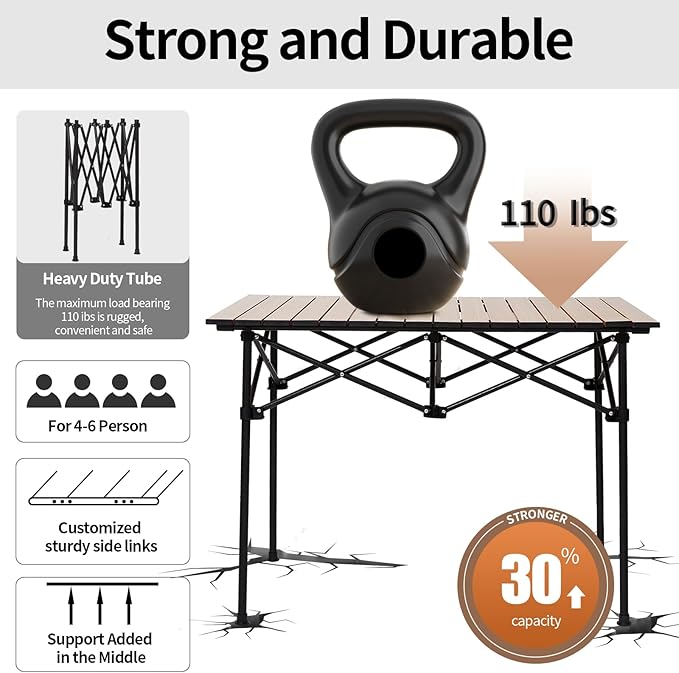 Camping Table Roll up Table, Fold up Lightweight Compact Table, 2-4 Person Portable Roll up Aluminum Table with Carry Bag for Outdoor, Camping, Picnic, Backyards, BBQ