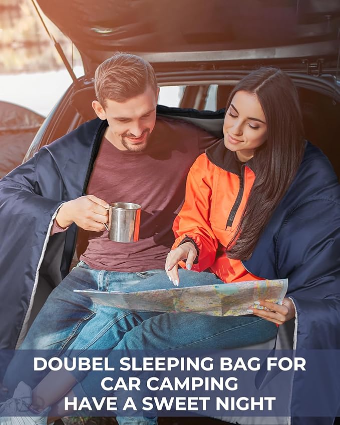 Ohuhu Double Sleeping Bag for Adults with 2 Pillows, Queen Size Two Person Sleeping Bag for Camping Hiking Backpacking 2 Person Sleeping Bags for Cold Weather & Warm