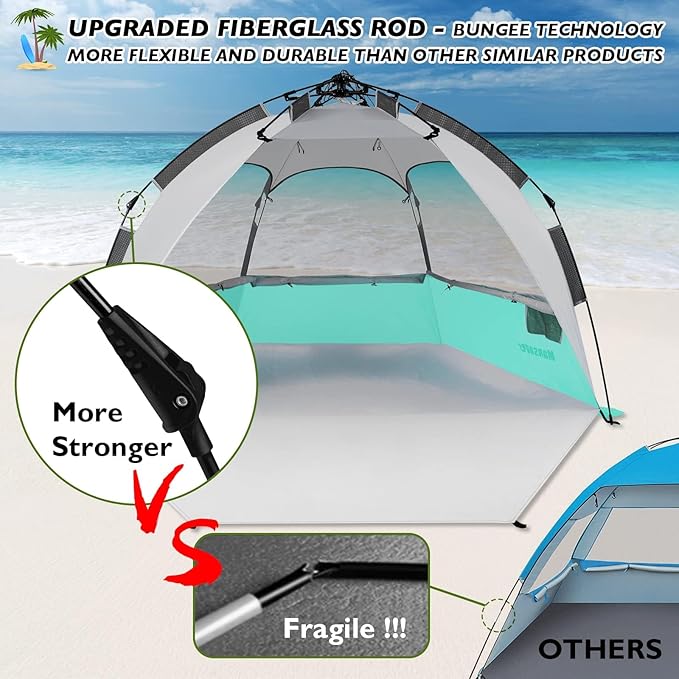 Beach Tent Pop Up Shade, Instant Beach Tents Sun Shelter with UPF 50+ UV Protection, Lightweight & Easy Setup Tent 2-6 Person