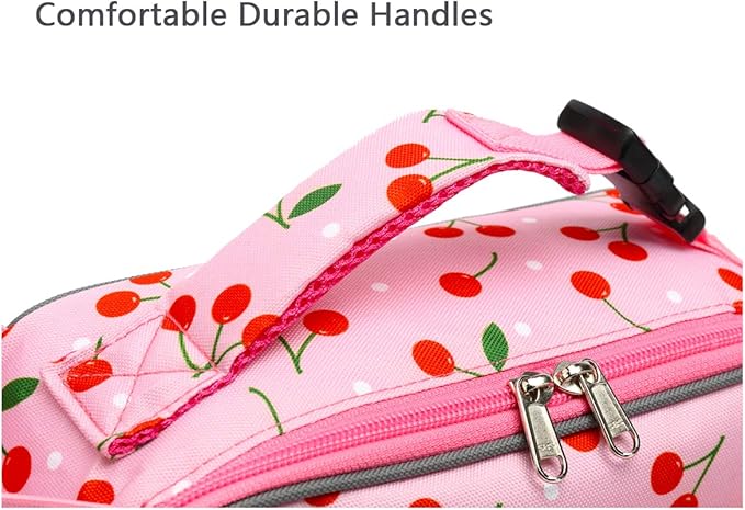 FlowFly Kids Lunch box Insulated Soft Bag Mini Cooler Back to School Thermal Meal Tote Kit for Girls, Boys,Cherry
