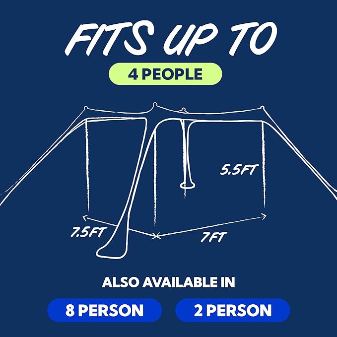 SUN NINJA Beach Tent Shelter with UPF 50+ Protection, Easy Setup Pop Up Shade Canopy for Camping, Fishing, Backyard Fun, Lightweight Aluminum, 7x7.5 FT 4 Pole, Navy