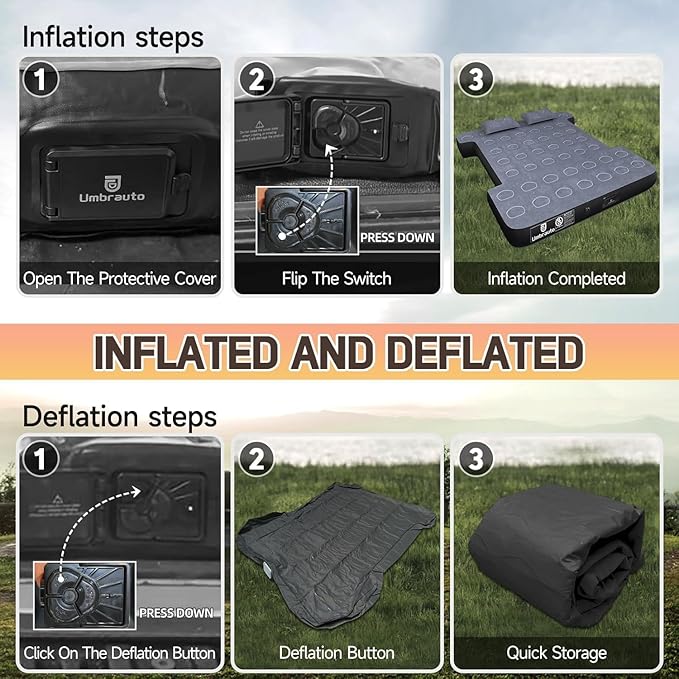 Umbrauto Built-in Pump Air Mattress for 5.5-5.8ft Full Size Truck Bed, Inflatable Airbed with Rechargeable Cordless Pump for Truck Tent Camper
