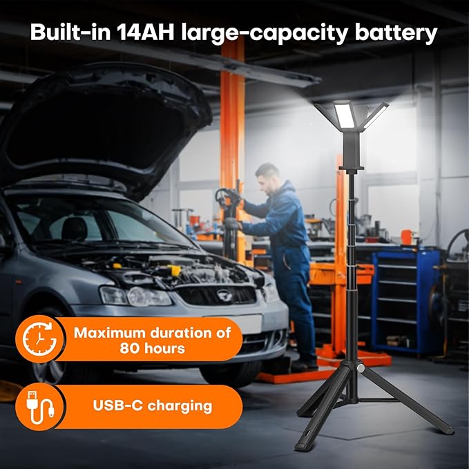 4000LM Camping Light,Rechargeable LED Work Lights with Telescopic Stand & Remote, 14000mAh Waterproof IPX5 Outdoor Lights,Emergency Lighting for Camping,Hiking,Power Outages