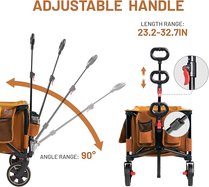 TIMBER RIDGE 51.2'' Extended Collapsible Wagon Cart with Brakes and Cargo Net, 350LBS Heavy Duty Foldable Utility Wagon with Adjustable Handle, 400L Capacity Portable Cart for Camping Sports Shopping