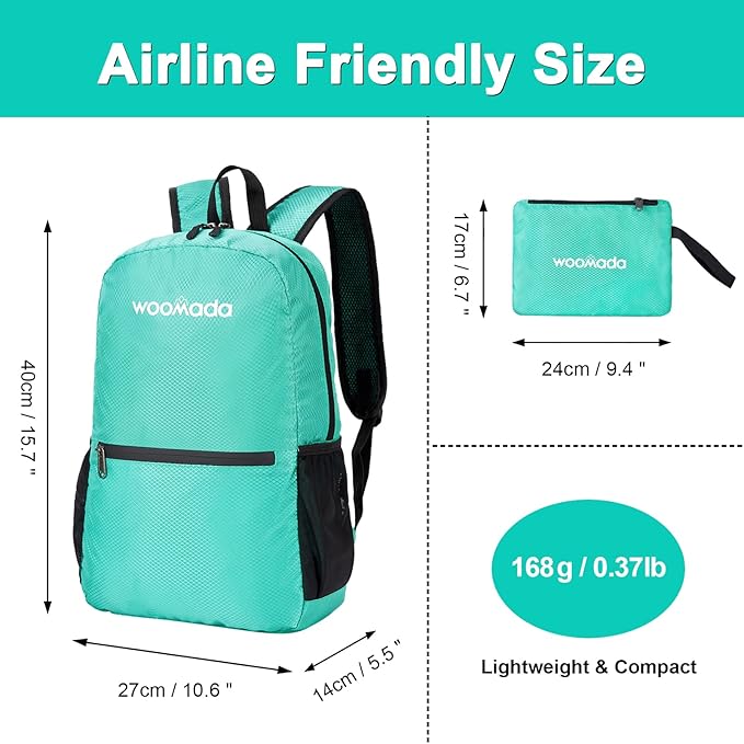 WOOMADA 17L Ultra Lightweight Packable Durable Waterproof Travel Hiking Backpack Daypack for Men Women Kids