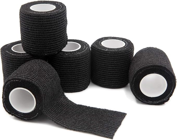 First Aid Tape - Cohesive Wrap Bandages (2 inches x 5 Yards, 6 Packs, Black)