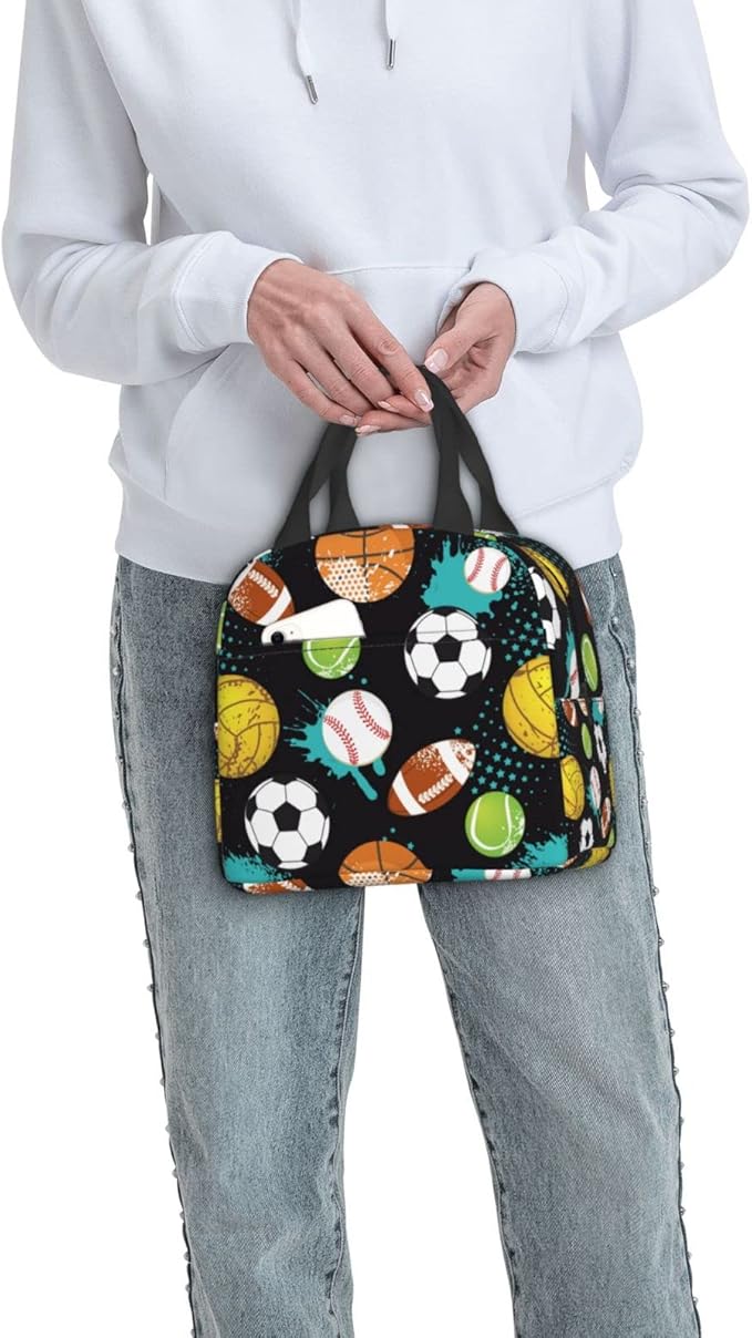 VOOHDDY Sport Ball Cool Insulated Lunch Bag For Men Women Reusable Lunch Box Container Waterproof Portable Cooler Thermal Tote Bag For Work Office Picnic Beach Travel