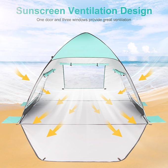 TOBTOS UPF 50+ Pop Up Beach Tent, Easy Set Up Beach Umbrella, Sun Shelter for 2-3 People UV Protection Portable Sunshade, Baby Canopy Cabana, Lightweight with Carry Bag