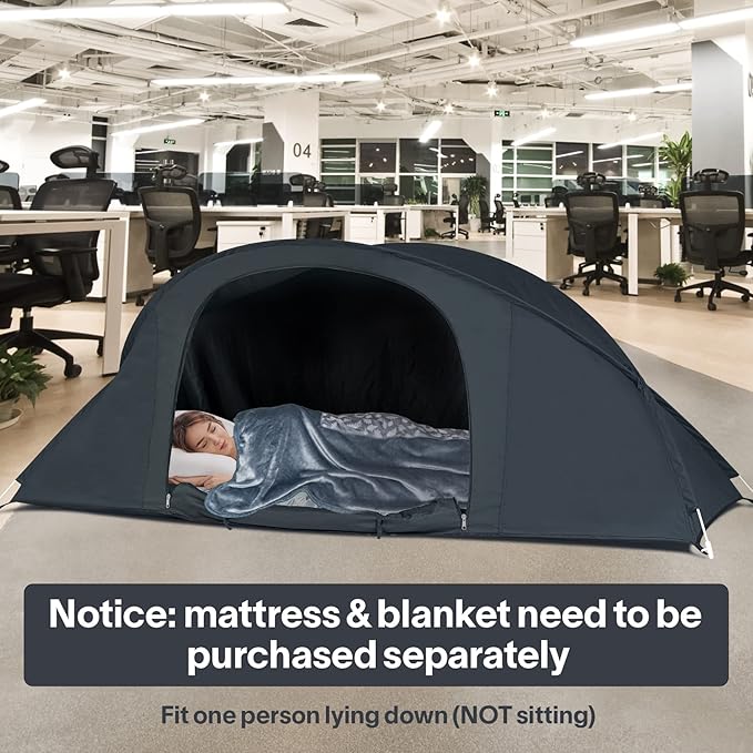 EighteenTek Bed Canopy Office Bed Tents Dream Tents Privacy Space Office Sleeping Tents Indoor One Person Lay Down NOT Sitting Pop Up Portable Frame Curtains Breathable Grey Cottage Grey 87"x28"x33"H