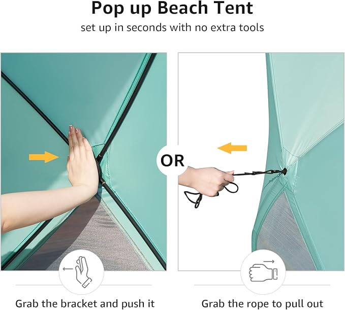 Pop Up Beach Tent, Portable Shade Sun Shelter UPF50+ UV Protection for 4 Person Extendable Floor for Fishing Hiking Camping, Waterproof Windproof（Mint Green